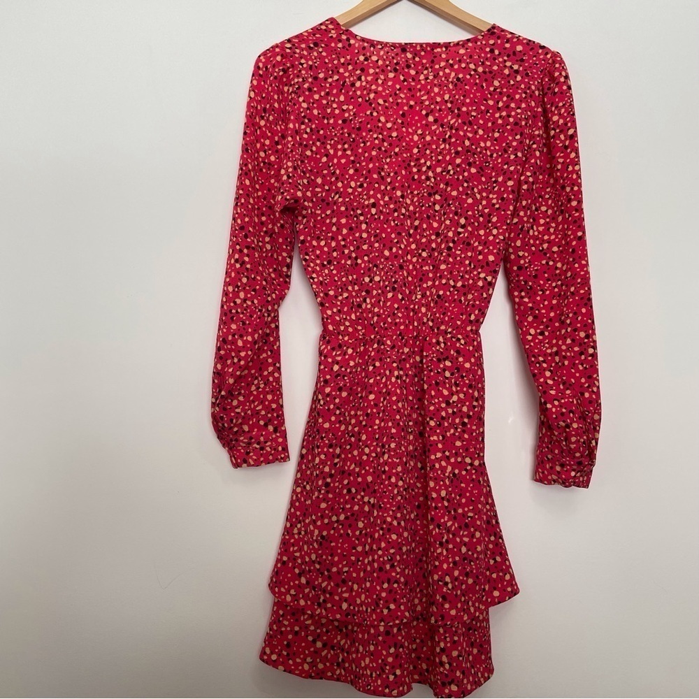 Mavi Redwrap dress V neck floral long sleeves spring tan white contemporary smal - Picture 5 of 15